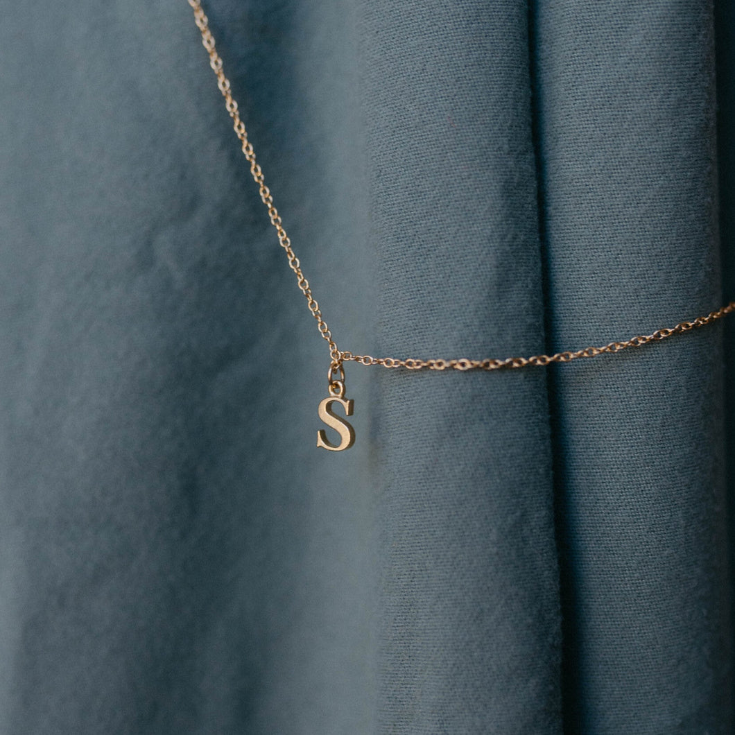 Initial Charm Necklace | Solid Gold